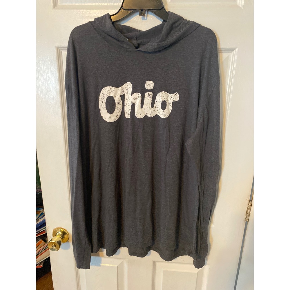 Anvil Ohio Graphic Lightweight Hooded T-Shirt Charcoal Gray Mens 3XL Long Sleeve
